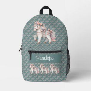 Floral Pastel Horse Fantasy Illustration Printed Backpack