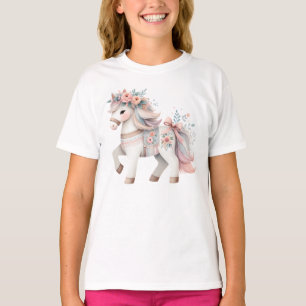 Floral Pastel Horse Fantasy Illustration T-Shirt