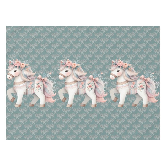Floral Pastel Horse Fantasy Illustration Tablecloth (Front (Horizontal))
