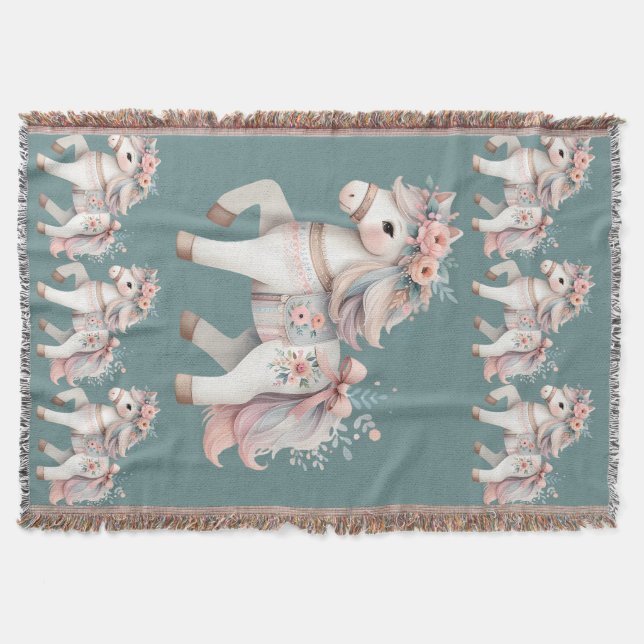 Floral Pastel Horse Fantasy Illustration  Throw Blanket (Front)