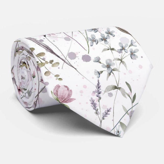 Floral pastel levander Neck Tie (Rolled)