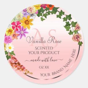 Floral Pastel Light Pink Product Labels Initials