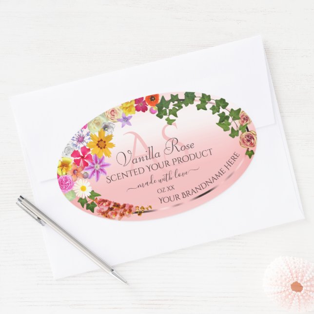 Floral Pastel Light Pink Product Labels Initials (Envelope)