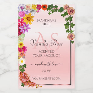 Floral Pastel Light Pink Product Labels Initials
