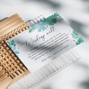 Floral pastel mint succulents wedding wishing well enclosure card