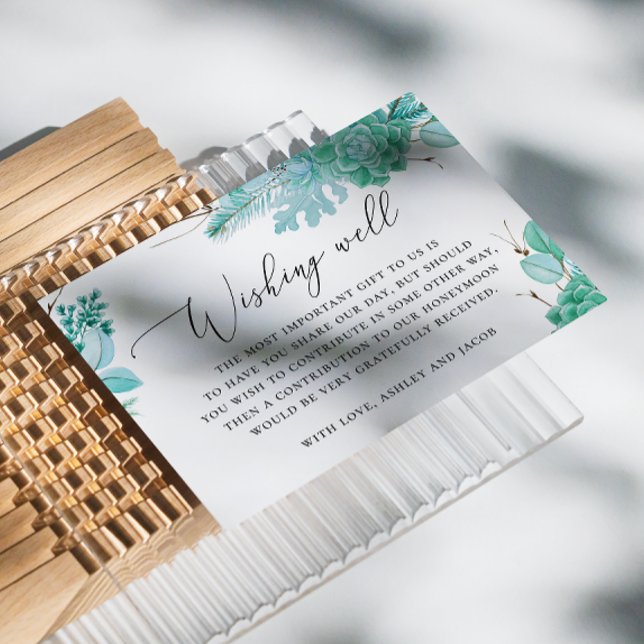 Floral pastel mint succulents wedding wishing well enclosure card (Creator Uploaded)