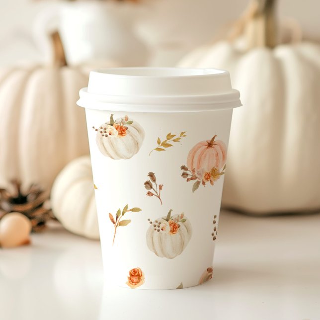 Floral pastel orange fall little pumpkin birthday paper cups (Creator Uploaded)
