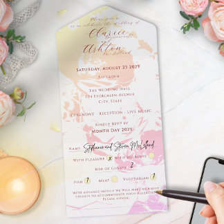 Floral Pastel Peach Cream Yellow Handwriting  All In One Invitation