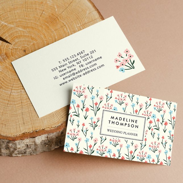 Floral Pastel Pink Blue Flowers Pattern Business Card (Creator Uploaded)