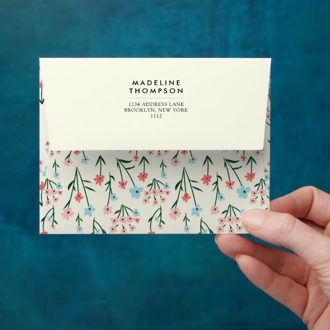 Floral Pastel Pink Blue Flowers Pattern Envelope (Hand)
