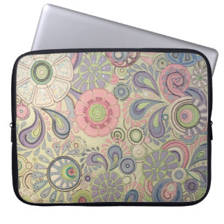 Floral pastel pink green paisley flower design laptop sleeve