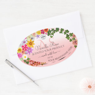Floral Pastel Pink Product Labels Initials Logo