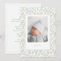 Floral Pastel Roses Baby Birth Photo Announcement