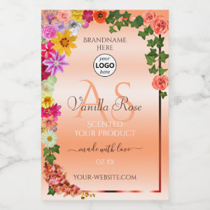 Floral Pastel Salmon Product Labels Monogram Logo