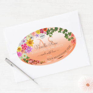 Floral Pastel Salmon Product Labels Monogram Logo