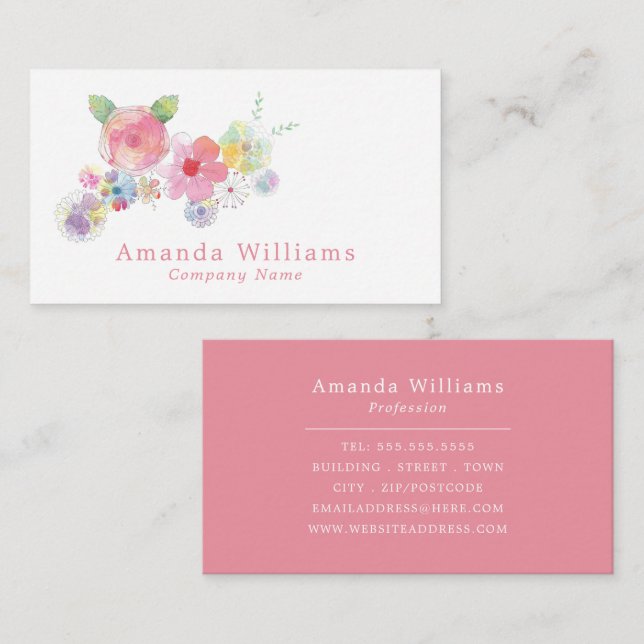 Floral Pastel Watercolor, Floral Business Card (Front/Back)
