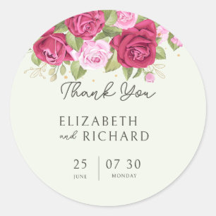 Floral Pastel Watercolor Rose Wedding Classic Round Sticker