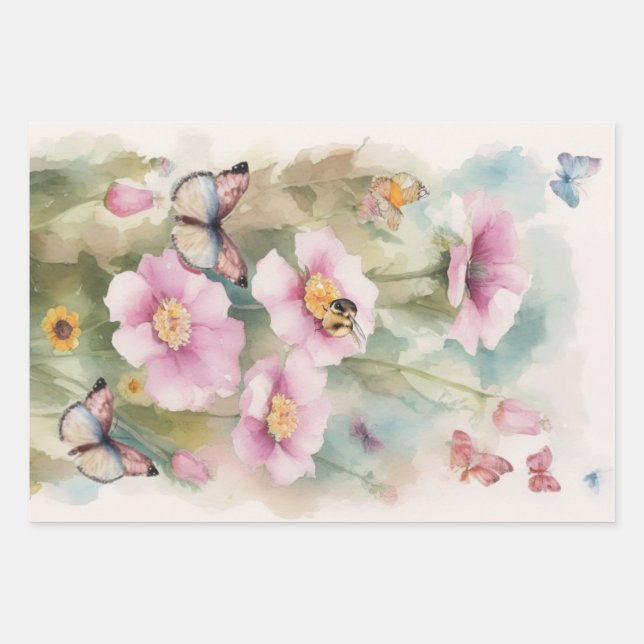 Floral pastel wrapping paper sheet (Front)