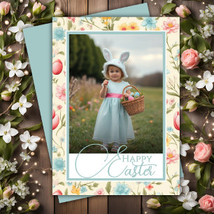 Floral Pastels Happy Easter Custom Photo Holiday Card
