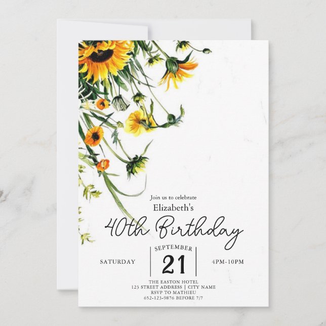 Floral Pastels Wildflowers 40th birthday Invitation (Front)