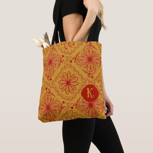 Floral Patchwork Art Initial  Tote Bag (Close Up)