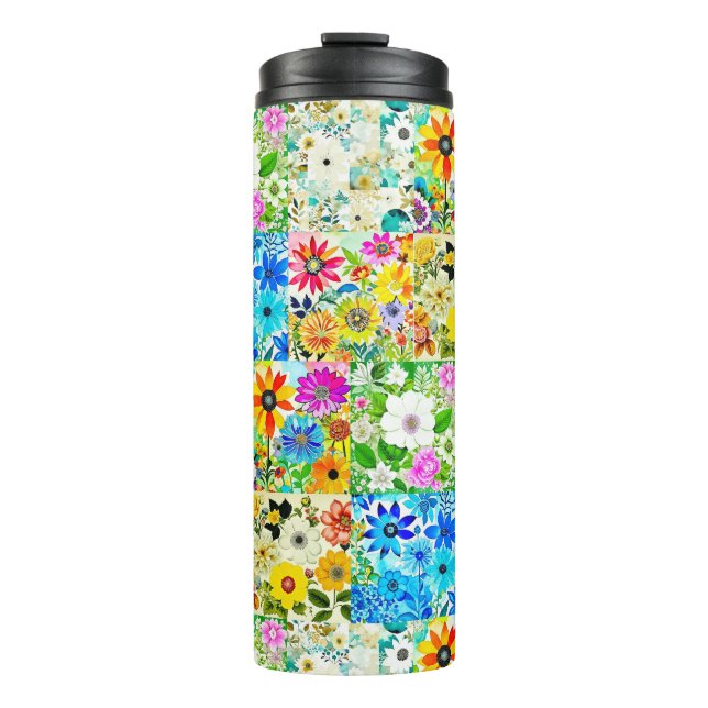 Floral Patchwork Art Watercolor Flowers Thermal Tumbler (Front)