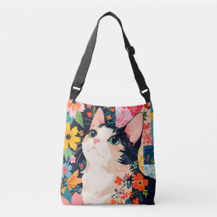 Floral Patchwork Cat Crossbody Bag