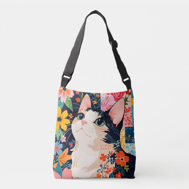Floral Patchwork Cat Crossbody Bag (Front)