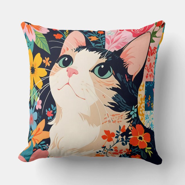 Floral Patchwork Cat Cushion (Front)