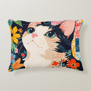 Floral Patchwork Cat Decorative Cushion