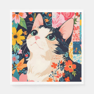 Floral Patchwork Cat Napkin