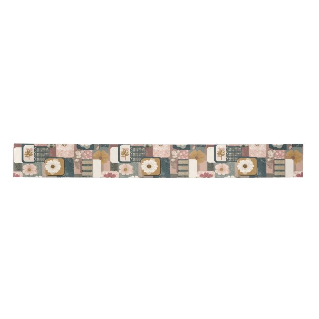 Floral Patchwork Pattern Satin Ribbon (Front)