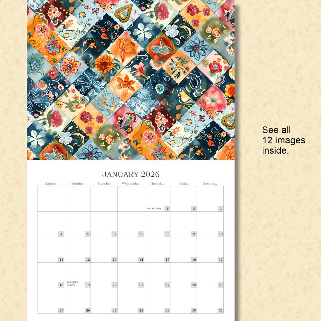Floral Patchwork Quilt Wall Calendar (Creator Uploaded)