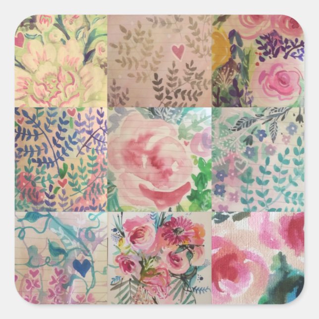 Floral patchwork square sticker (Front)