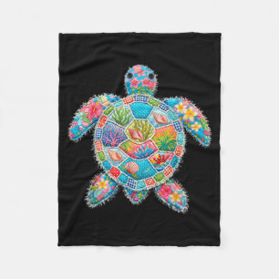 Floral Patchwork Turtle Summer Retro Beach Sea Fleece Blanket