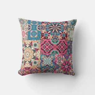Floral patchwork: vintage chequered pattern. cushion