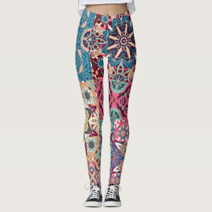 Floral patchwork: vintage chequered pattern. leggings