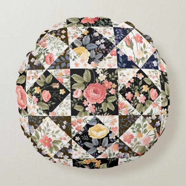 Floral Patchwork: Vintage Mix Round Cushion (Front)