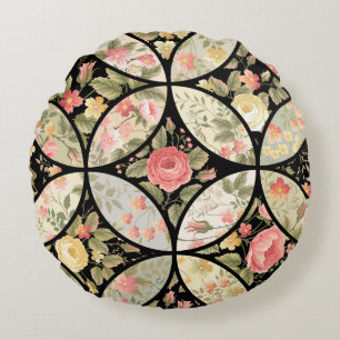 Floral Patchwork Vintage Seamless Pattern Round Cushion