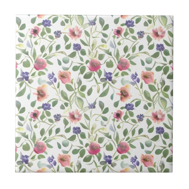 Floral Patern Heliotrope Flowers Ceramic Tile (Front)