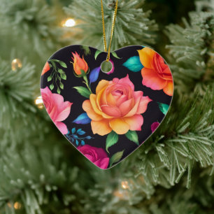 Floral Patern Rose Ceramic Ornament
