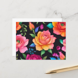 Floral Patern Rose Postcard