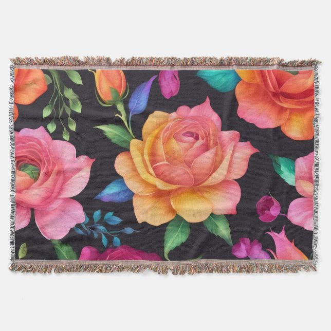 Floral Patern Rose Throw Blanket (Front)