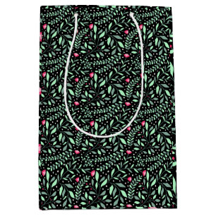 Floral pattern.05.FR.pink and Lgreen black BG Medium Gift Bag