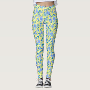 Floral pattern.06.FR. Lbluex4. Yellow BG Leggings