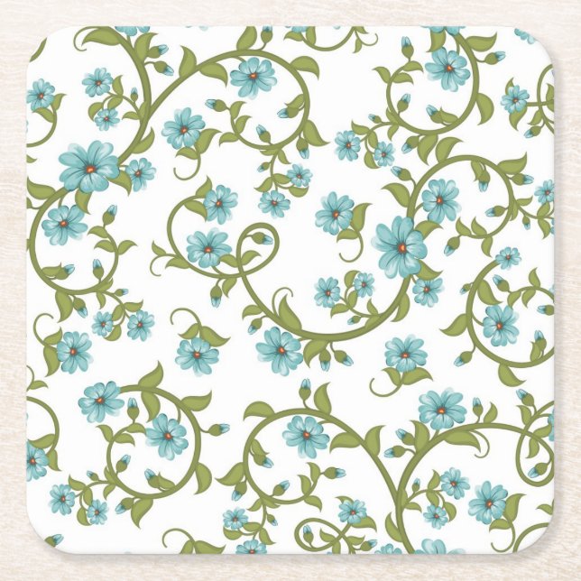 Floral Pattern 11 Square Paper Coaster (Front)