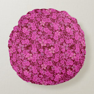 Floral pattern 15.Pink DRed BG Round Cushion
