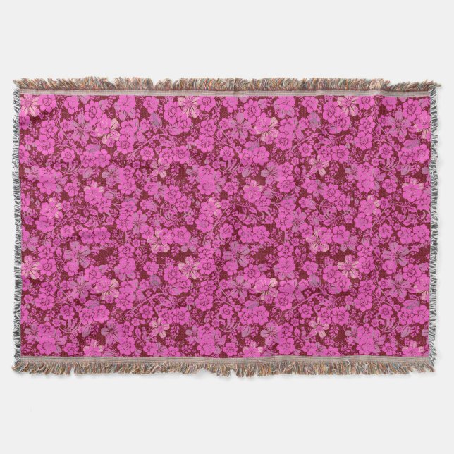 Floral pattern 15.Pink DRed BG Throw Blanket (Front)
