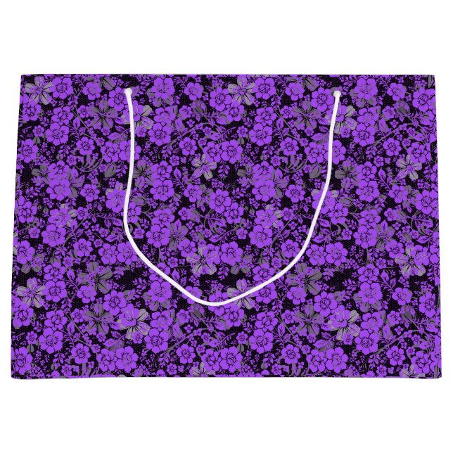Floral pattern 15.Purple.b Black BG Large Gift Bag (Front)