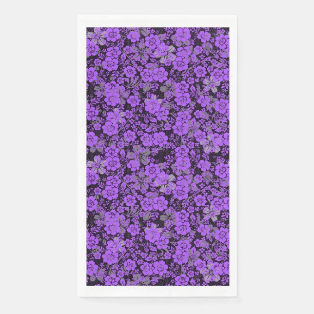 Floral pattern 15.Purple.b Black BG Napkin (Front)
